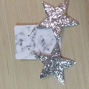 1.5 x 3 inches punched fake leather Holiday Silver Stars